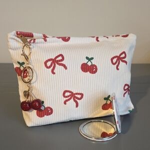 CHERRY Print Cosmetic Bag, Charm, and Mirror